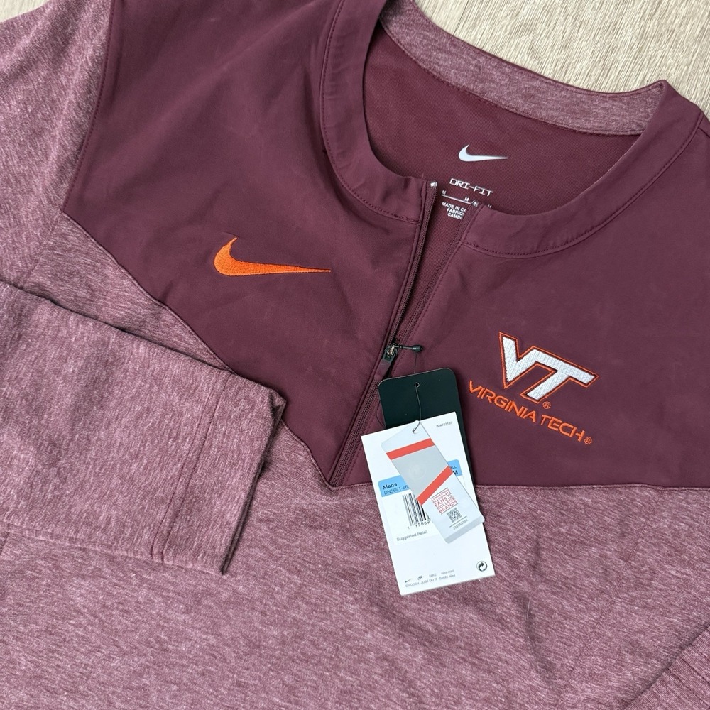 NWT Nike Dri Fit On Field Virginia Tech Hokies 1/4 Zip Sweatshirt Men's M Red